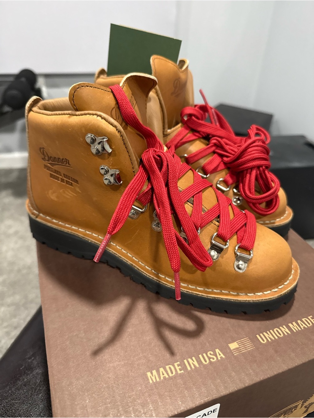 Danner Wheat Leather Ankle Boots with Red Laces